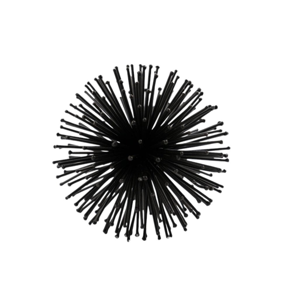 Set of Two Black Iron Decorative Spiky Sphere Tabletop Sculpture