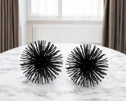 Set of Two Gold Iron Decorative Spiky Sphere Tabletop Sculptures