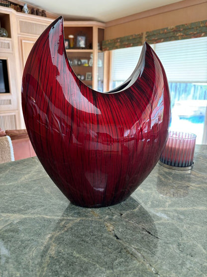 14" Red Striped Aluminum Table Vase