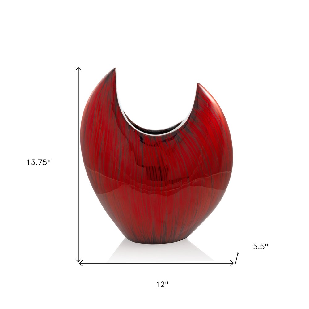14" Red Striped Aluminum Table Vase