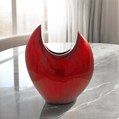 14" Red Striped Aluminum Table Vase