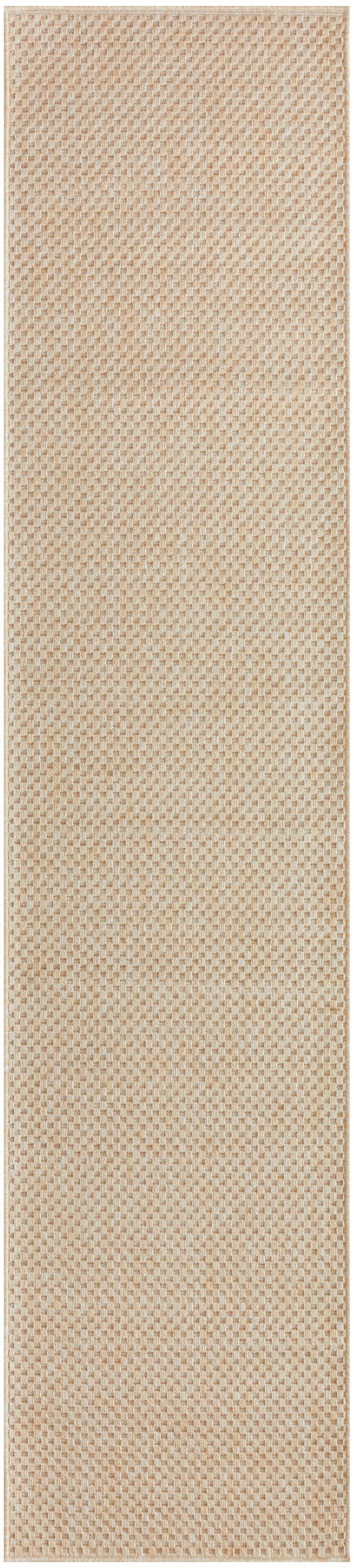Beige woven rug runner with a tight checkerboard texture and natural fiber look.