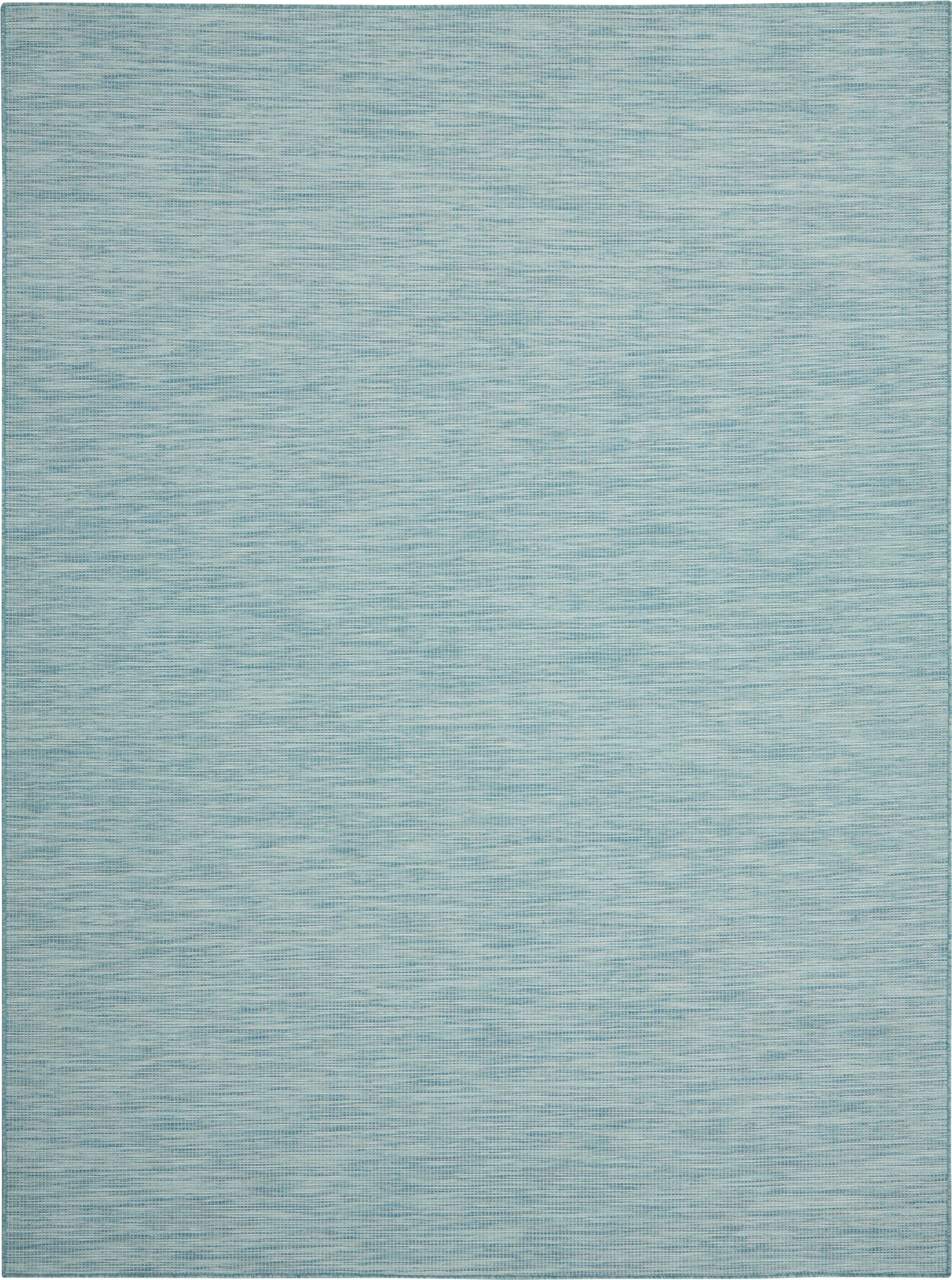 Rectangular light-blue woven rug with subtle texture and a narrow darker blue border.