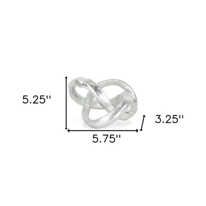 6" Silver Cast Iron Modern Abstract Infinity Knot Tabletop Sculpture