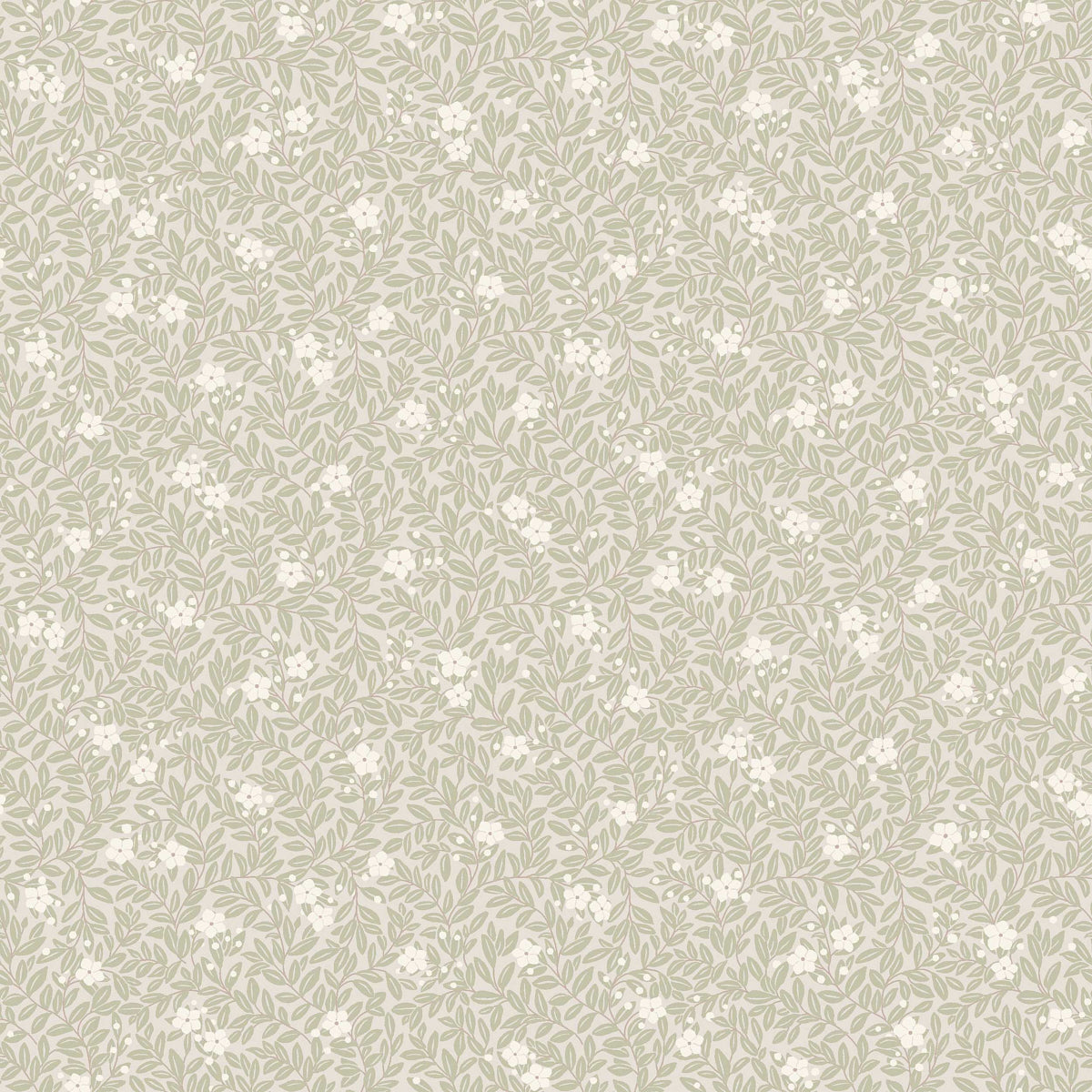 Muted beige botanical pattern with pale cream leaves and vines, vintage wallpaper texture.