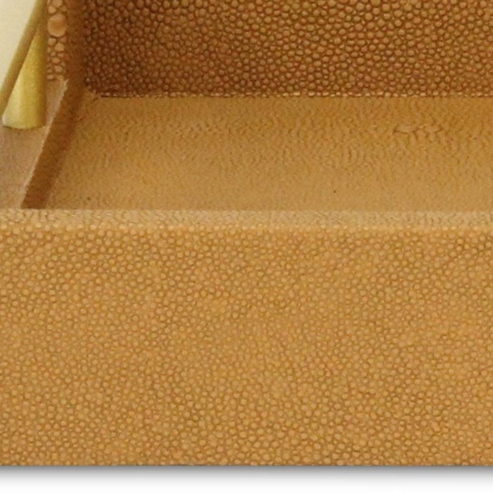 16" Camel Brown Wood Faux Shagreen Serving Tray With Handles