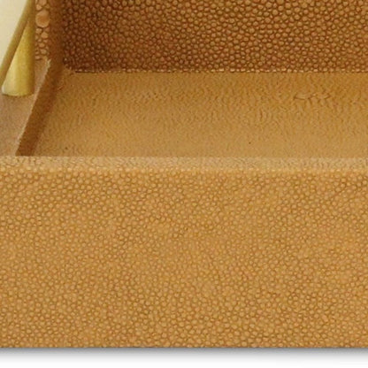 16" Camel Brown Wood Faux Shagreen Serving Tray With Handles