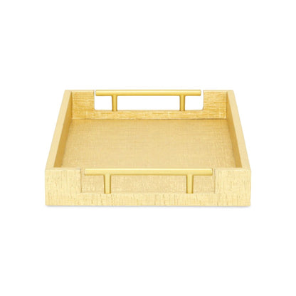 16" Gold Wood Geometric Serving Tray With Handles