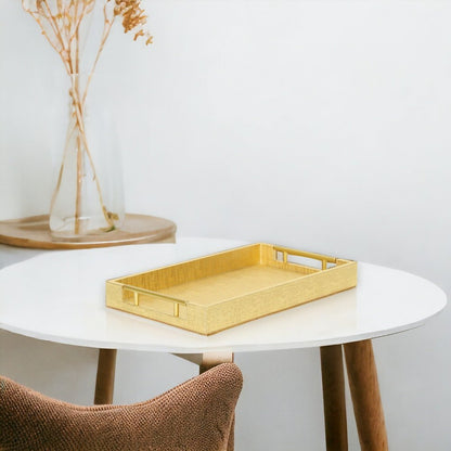 16" Gold Wood Geometric Serving Tray With Handles