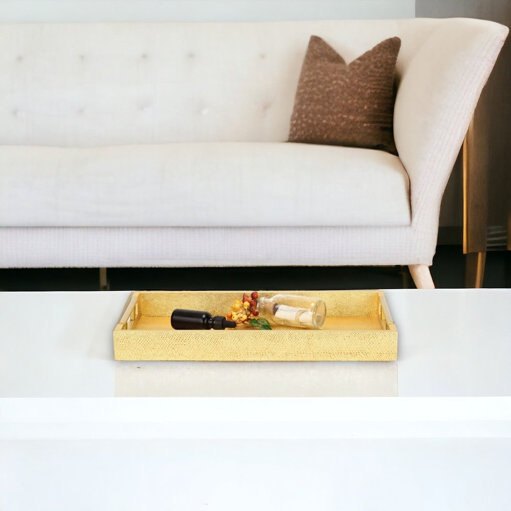 16" Gold Wood Geometric Serving Tray With Handles