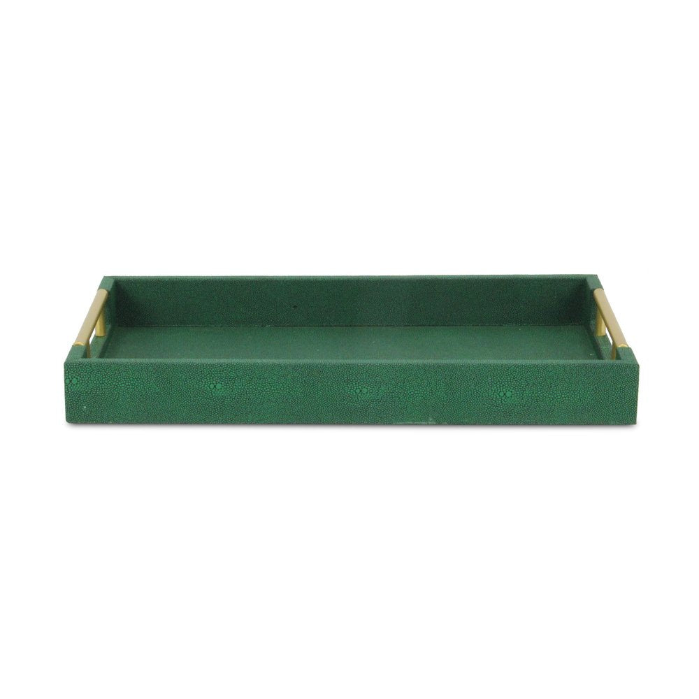 16" Green Wood Wood Faux Shagreen Serving Tray With Handles