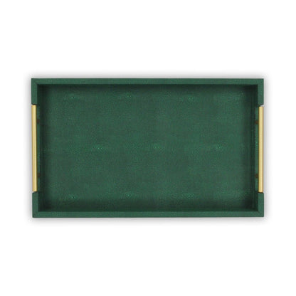 16" Green Wood Wood Faux Shagreen Serving Tray With Handles