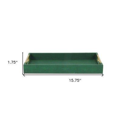 16" Green Wood Wood Faux Shagreen Serving Tray With Handles
