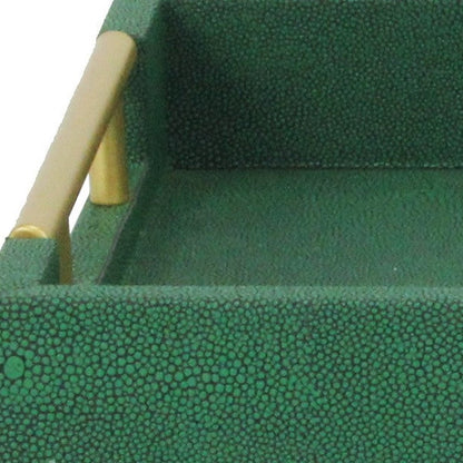 16" Green Wood Wood Faux Shagreen Serving Tray With Handles
