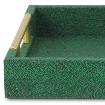 16" Green Wood Wood Faux Shagreen Serving Tray With Handles