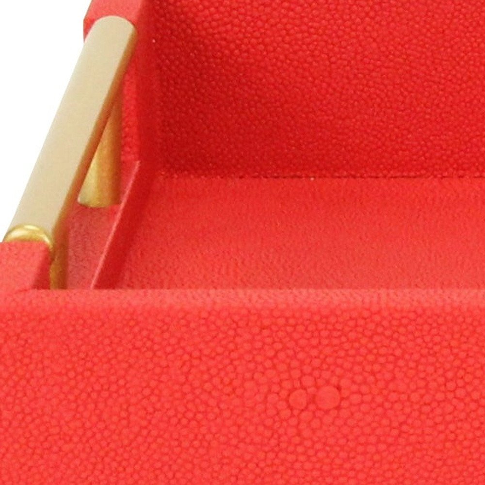 16" Red Wood and Vinyl Faux Shagreen Handmade Serving Tray With Handles