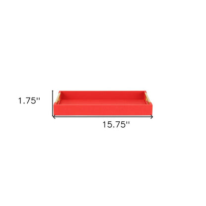 16" Red Wood and Vinyl Faux Shagreen Handmade Serving Tray With Handles