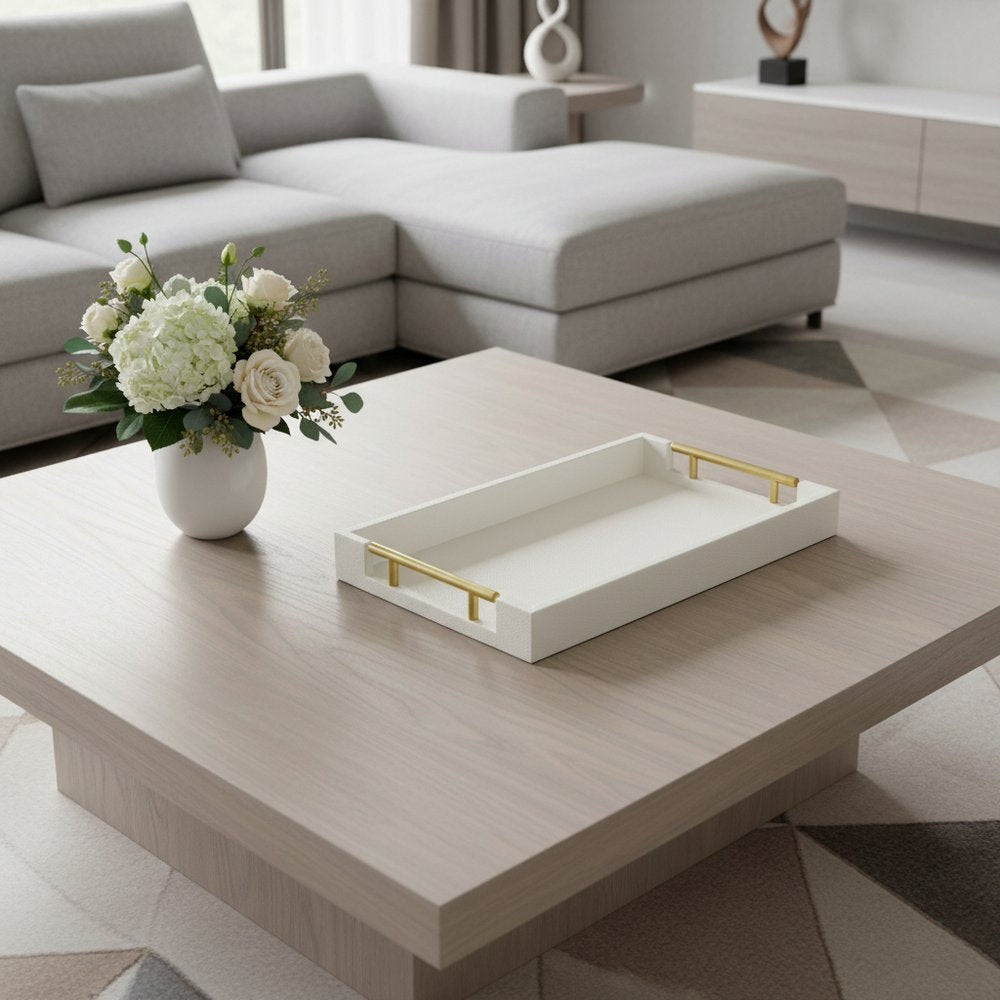 16" Wood Faux Shagreen Serving Tray With Handles