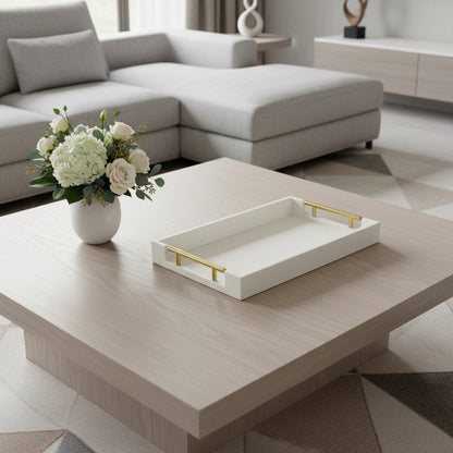 16" Wood Faux Shagreen Serving Tray With Handles