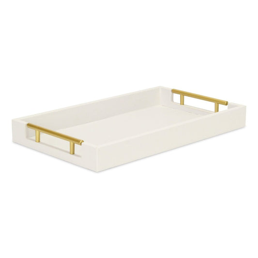 16" Wood Faux Shagreen Serving Tray With Handles