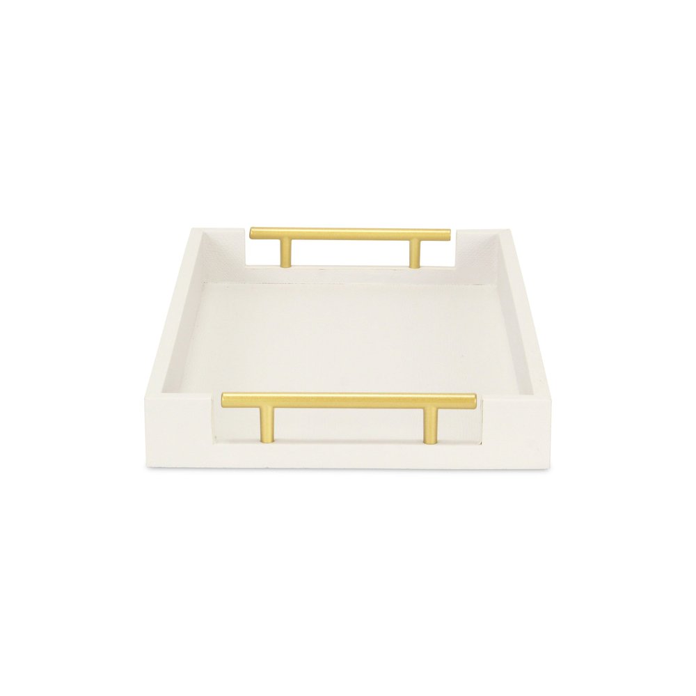 16" Wood Faux Shagreen Serving Tray With Handles