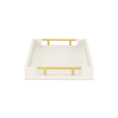 16" Wood Faux Shagreen Serving Tray With Handles