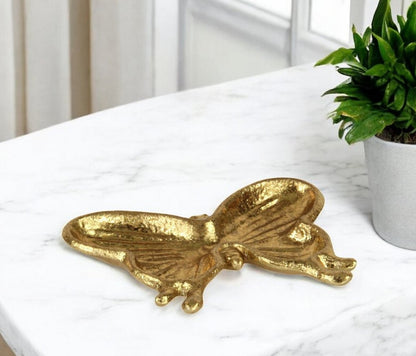 6" Gold Cast Iron Butterfly Handmade Trinket Tray
