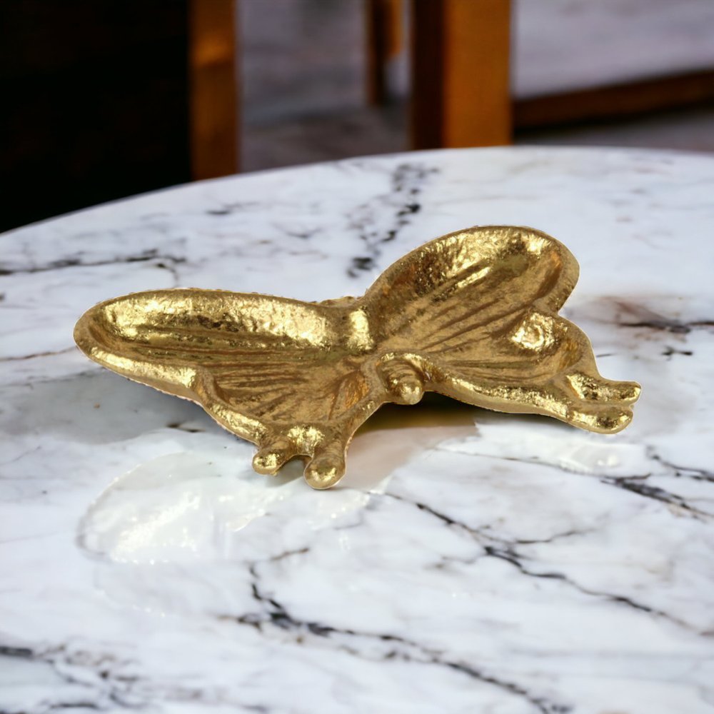 6" Gold Cast Iron Butterfly Handmade Trinket Tray