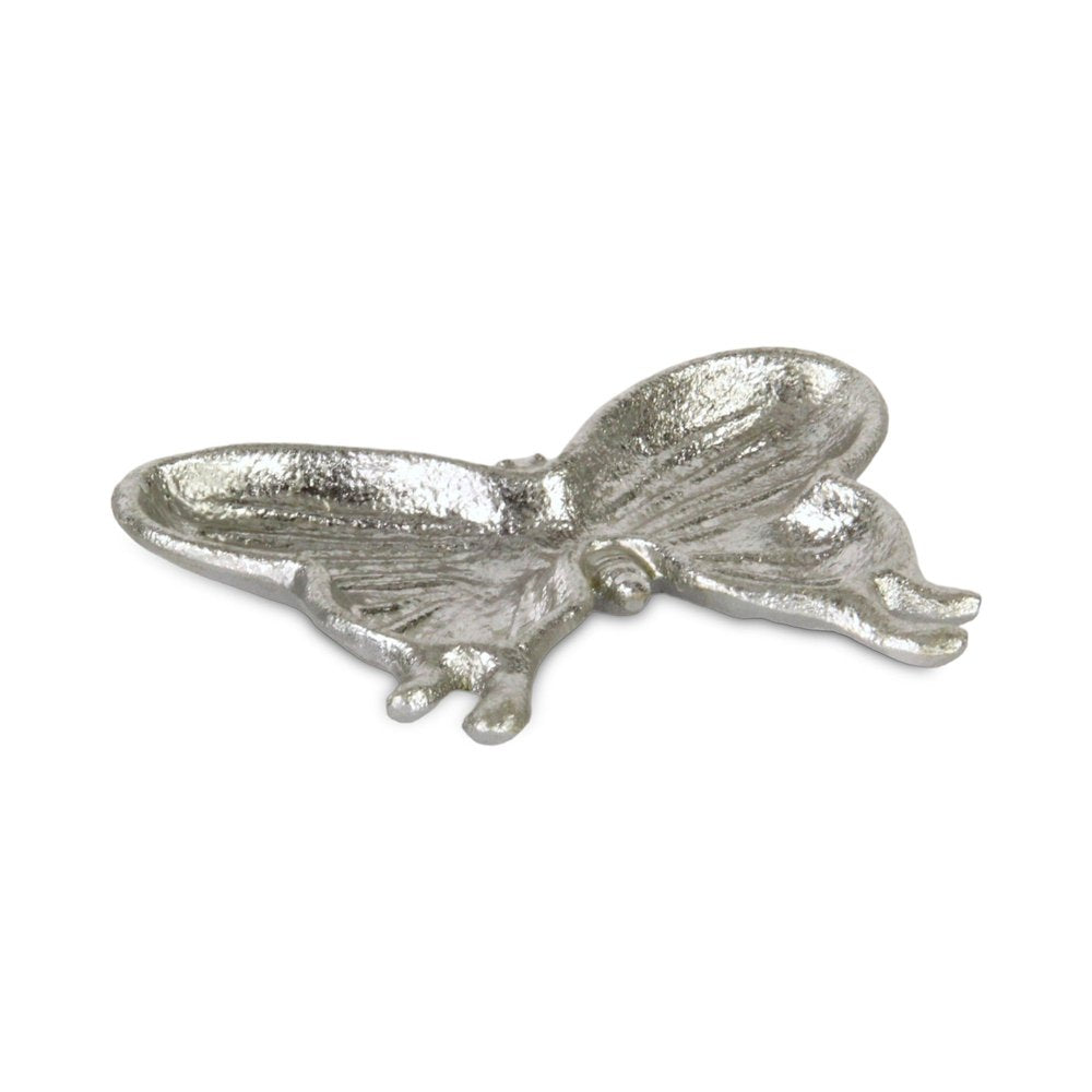 6" Silver Cast Iron Butterfly Handmade Trinket Tray