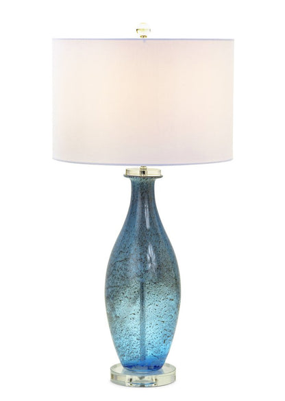 Set of Two 30" Blue Crystal And Glass Table Lamps With White Drum Shades