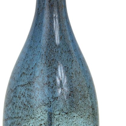 Set of Two 30" Blue Crystal And Glass Table Lamps With White Drum Shades