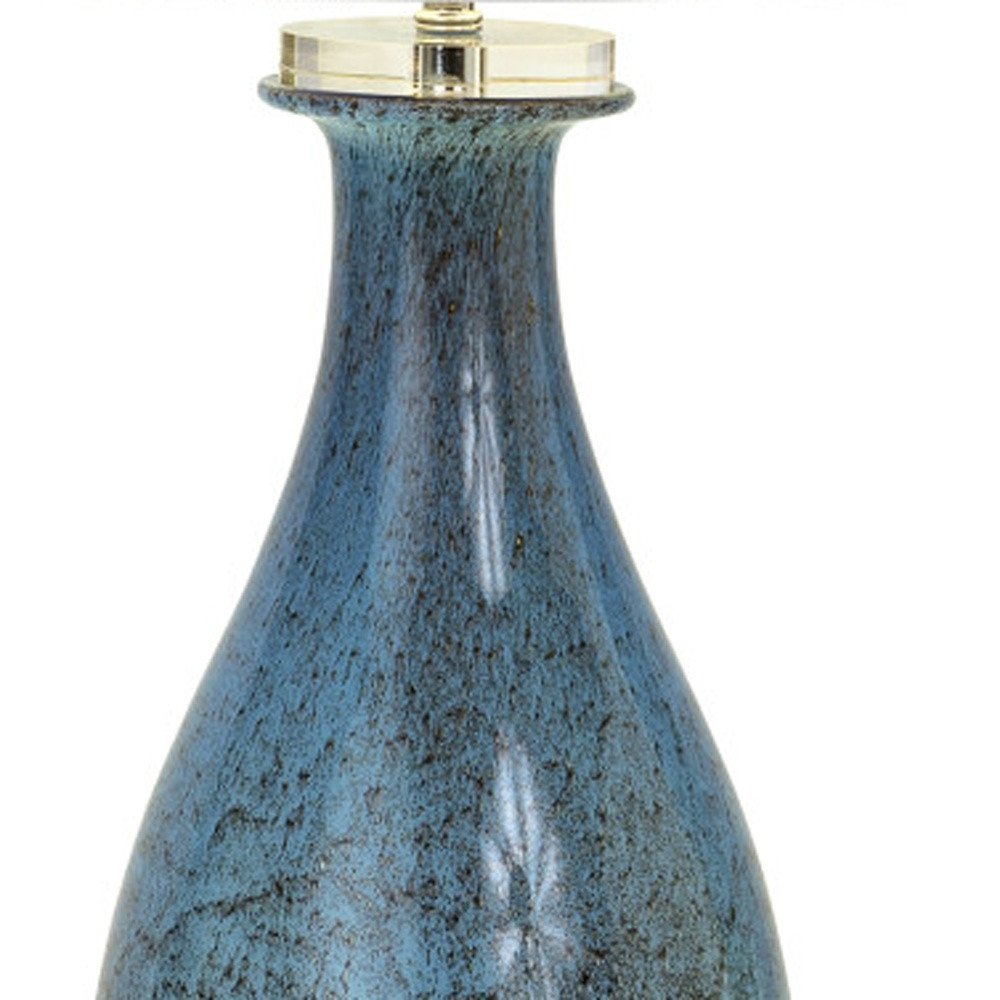 Set of Two 30" Blue Crystal And Glass Table Lamps With White Drum Shades