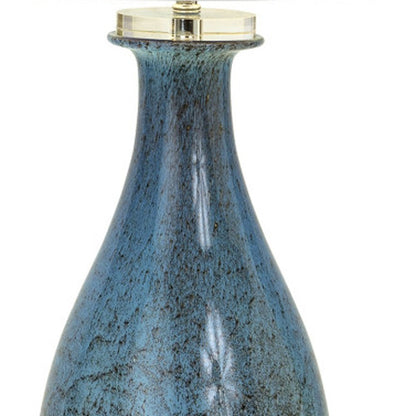 Set of Two 30" Blue Crystal And Glass Table Lamps With White Drum Shades