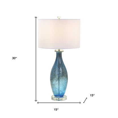 Set of Two 30" Blue Crystal And Glass Table Lamps With White Drum Shades
