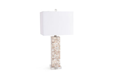 Set of Two 28" Beige Mother Of Pearl Table Lamps With White Shade