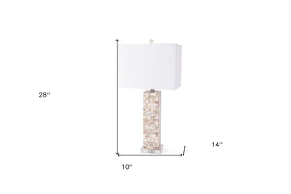 Set of Two 28" Beige Mother Of Pearl Table Lamps With White Shade
