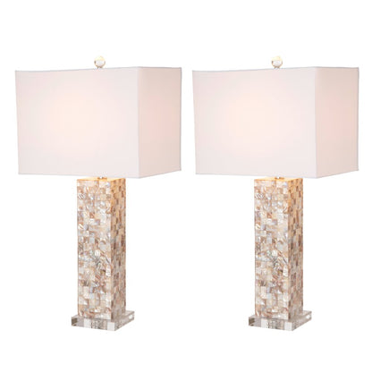 Set of Two 28" Beige Mother Of Pearl Table Lamps With White Shade