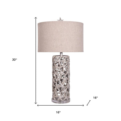 Set of Two 30" Silver Coastal Starfish Table Lamps With Beige Drum Shades