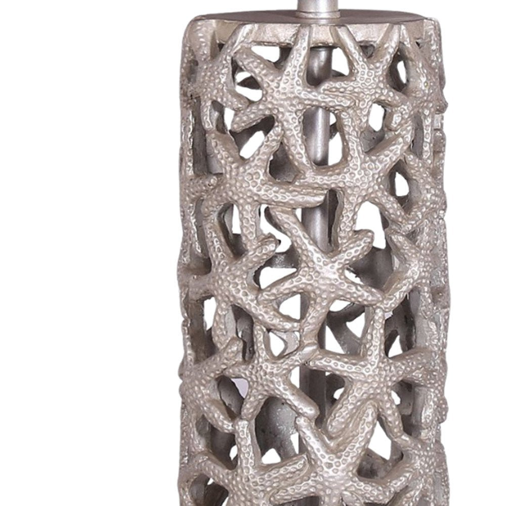 Set of Two 30" Silver Coastal Starfish Table Lamps With Beige Drum Shades