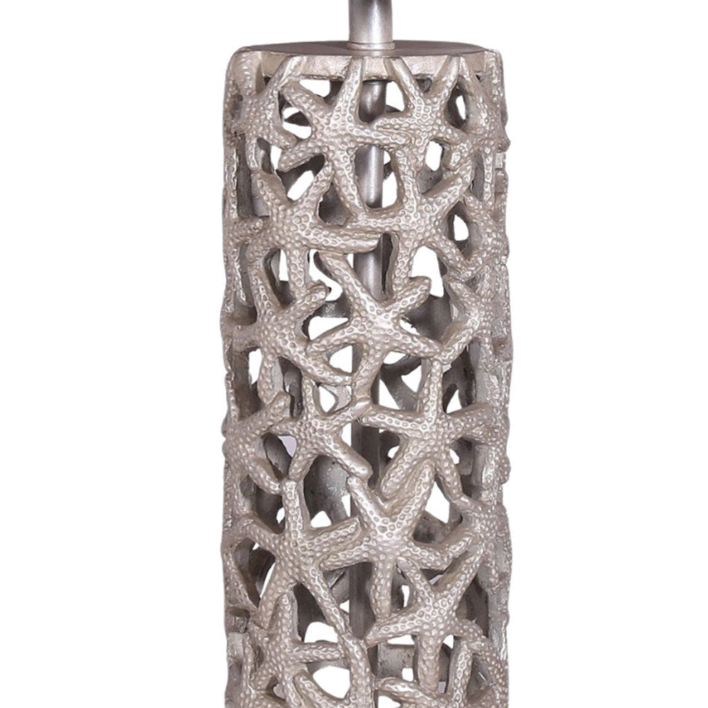 Set of Two 30" Silver Coastal Starfish Table Lamps With Beige Drum Shades