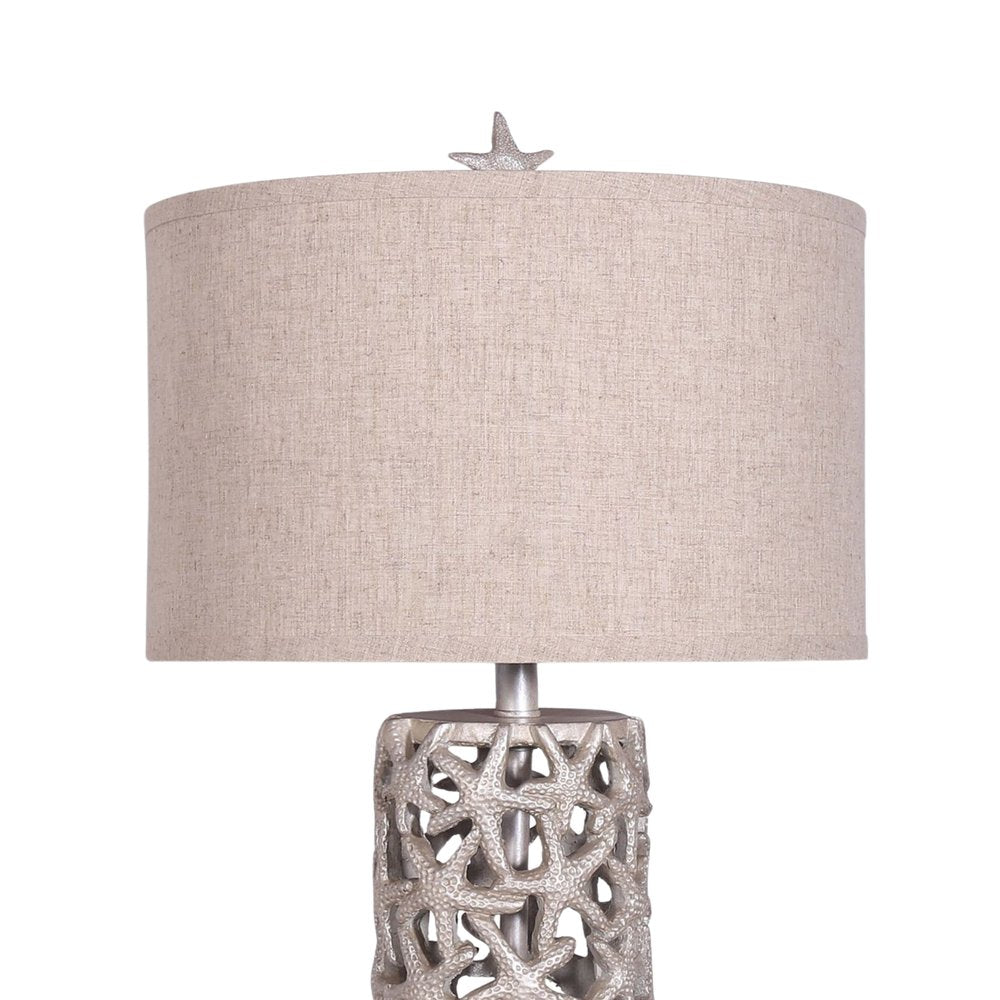 Set of Two 30" Silver Coastal Starfish Table Lamps With Beige Drum Shades