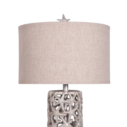 Set of Two 30" Silver Coastal Starfish Table Lamps With Beige Drum Shades