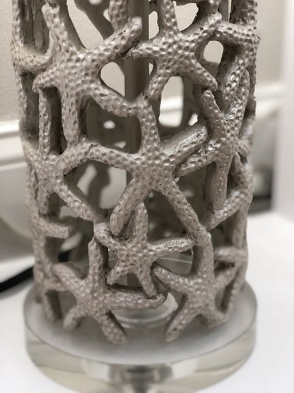 Set of Two 30" Silver Coastal Starfish Table Lamps With Beige Drum Shades