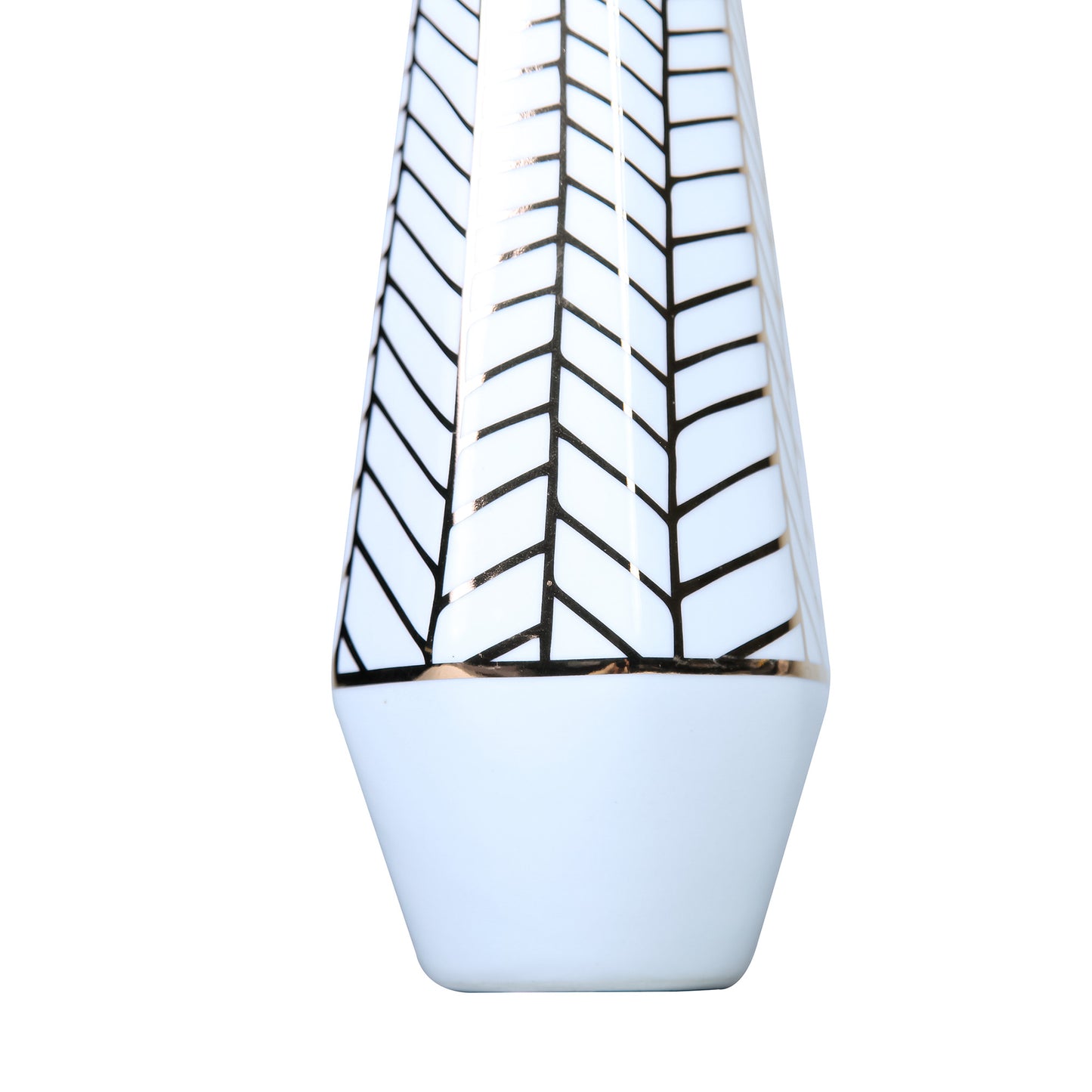 10" White and Gold Geometric Cylinder Ceramic Table Vase