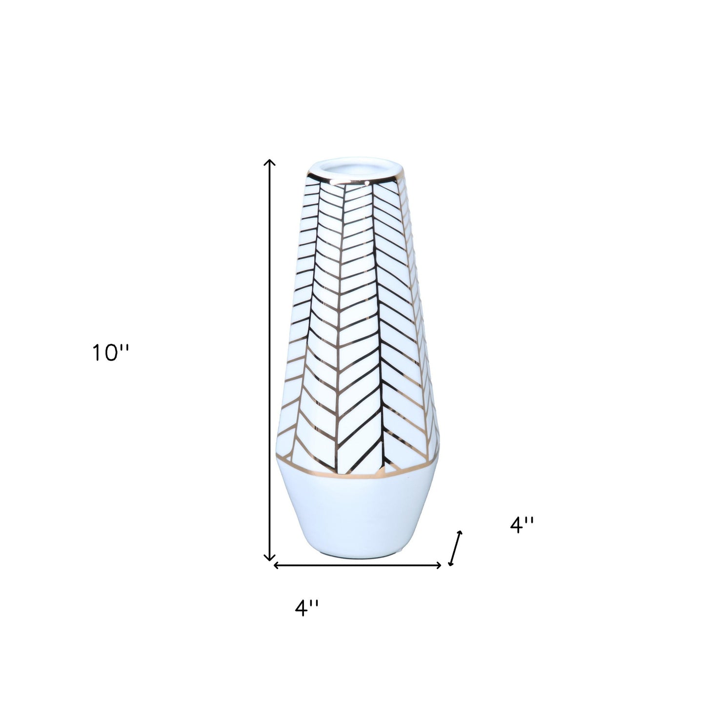 10" White and Gold Geometric Cylinder Ceramic Table Vase