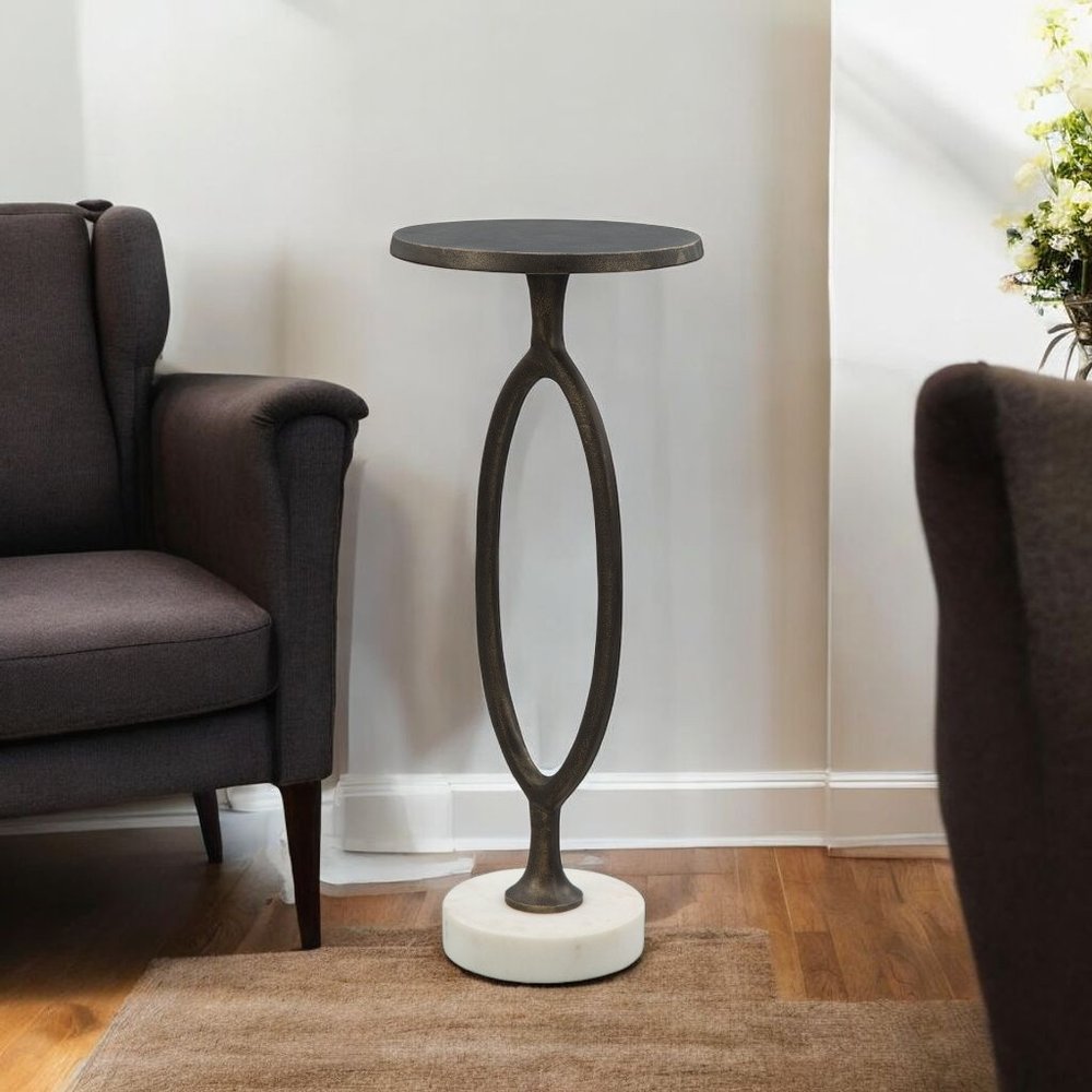 25" Bronze And White Aluminum Round Pedestal End Table