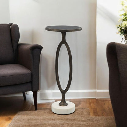 25" Bronze And White Aluminum Round Pedestal End Table