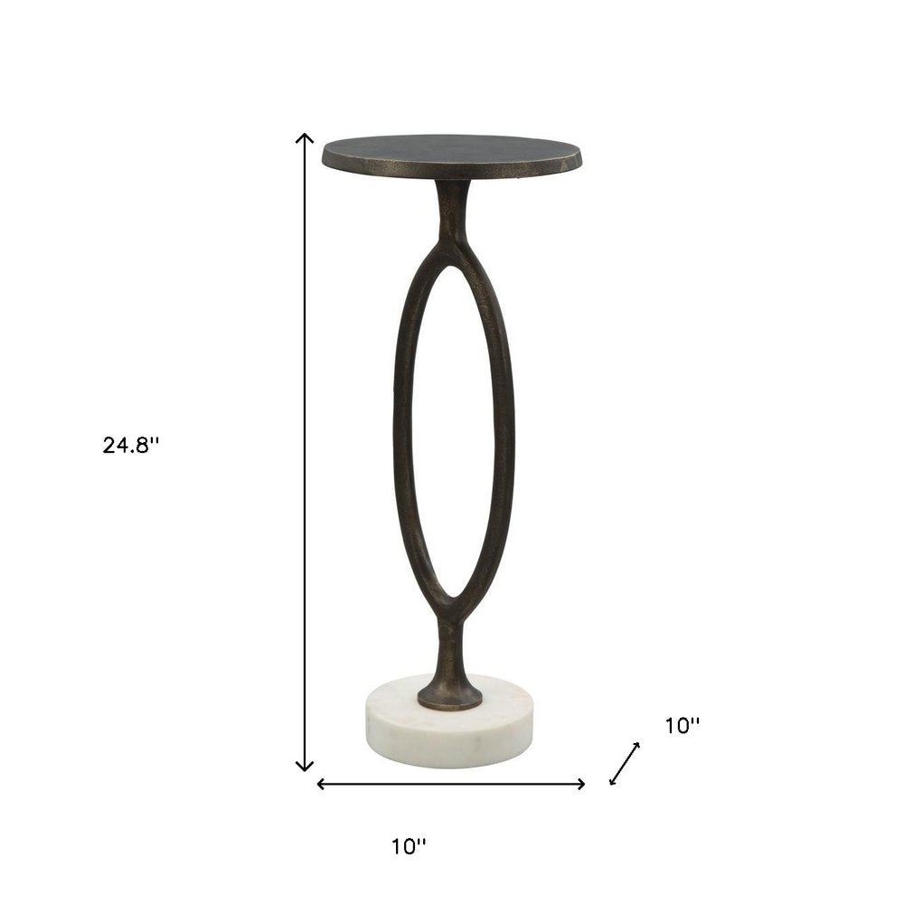 25" Bronze And White Aluminum Round Pedestal End Table