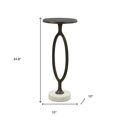 25" Bronze And White Aluminum Round Pedestal End Table