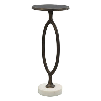 25" Bronze And White Aluminum Round Pedestal End Table